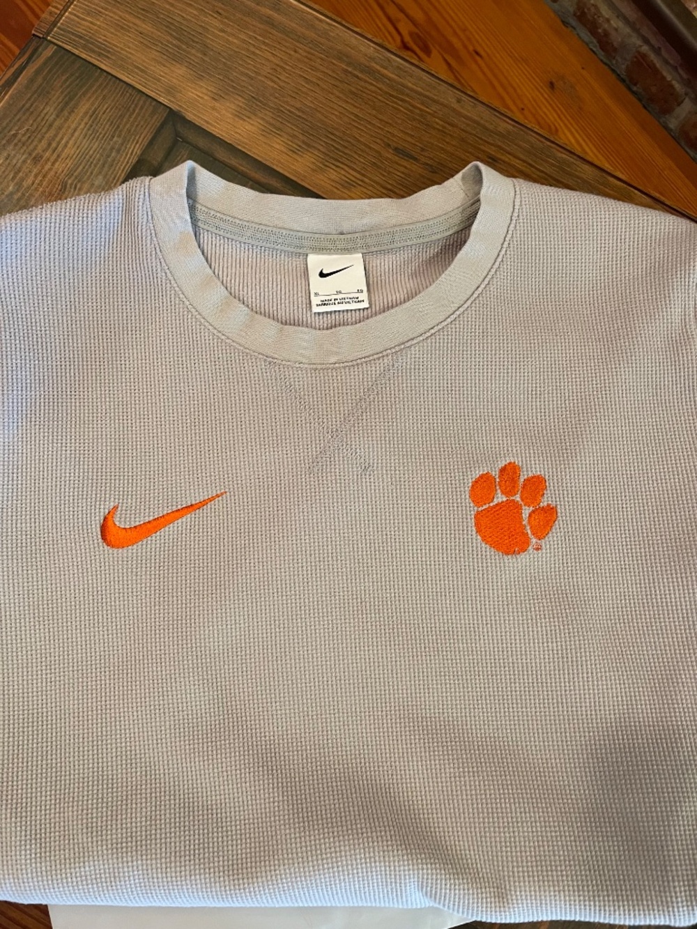 Nike Clemson Light Gray Waffle Knit Pullover Crewneck - Team Issue - XL